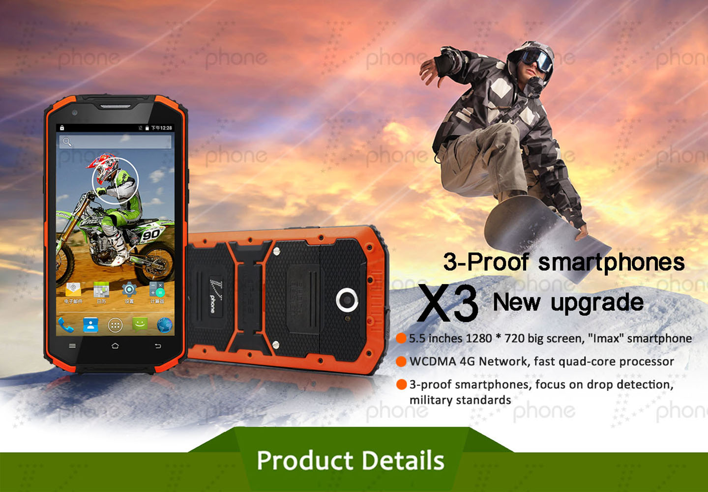 Vphone X3 ip68 waterproof rugged smartphone